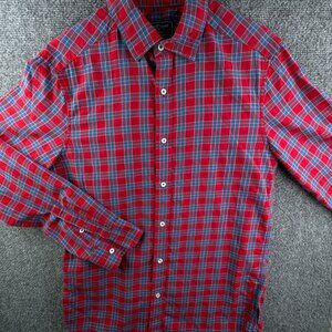 Vineyard Vines With Cashmere Long Sleeve Button Up Shirt Plaid Red Blue Small